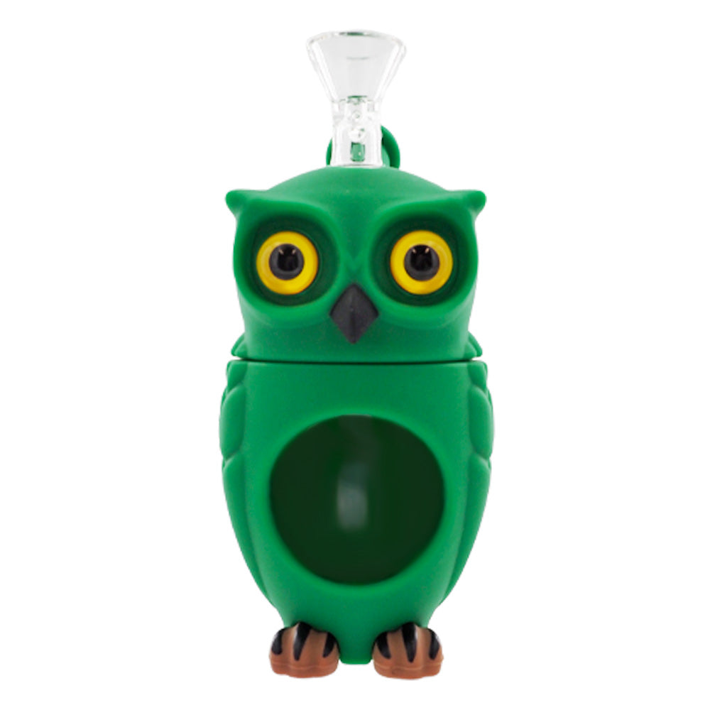 Owl Glass-Silicone Bong Green 16cm