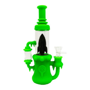 Bong “Rocket Ship” Verde – Silicone & Vidro 23cm | Para Viagens Espaciais Interiores